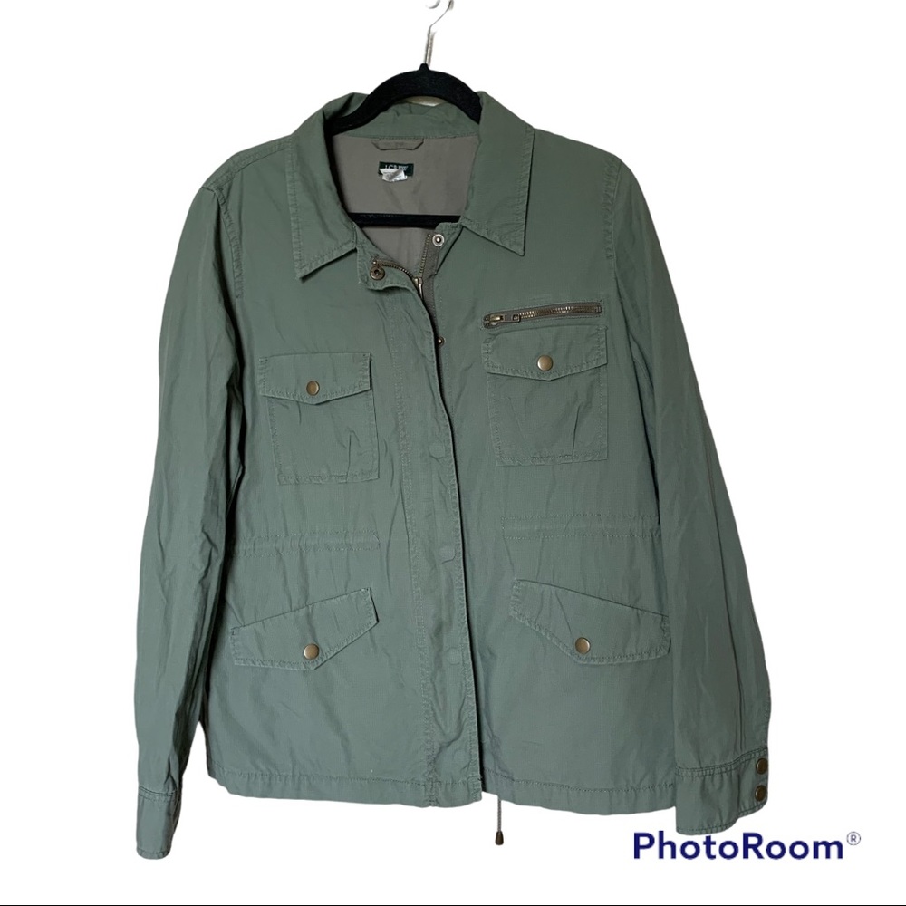 J. Crew Factory Olive Green Ripstop Military Utility Jacket Size Large